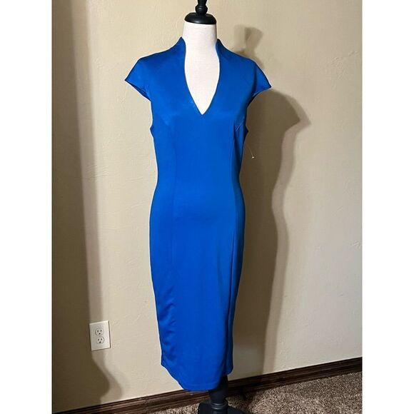 NWT Alexia Admor Blue Katrina Splitneck Ponte Sheath Dress Size  Medium - Picture 2 of 5